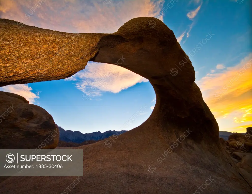 The Crest of the Sierra Nevada Mountains  Through Mobius Arch, Alabama Hills NRA, California, USA