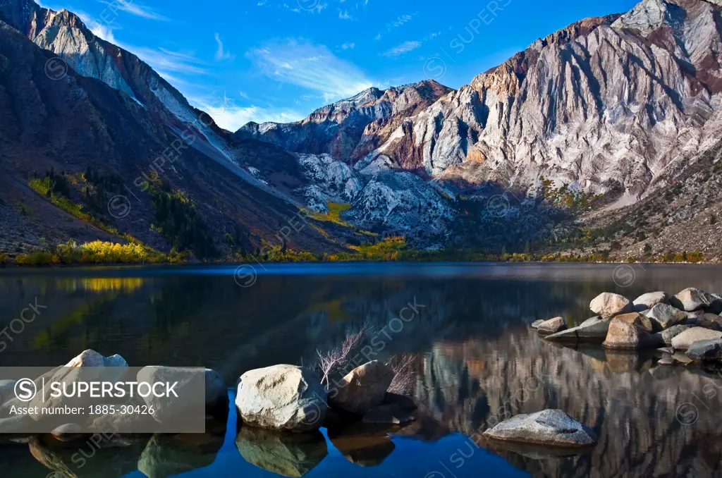 Reflection of Mount Morrison and Mount Laurel on Convict Lake, Mammoth Lakes, California, USA
