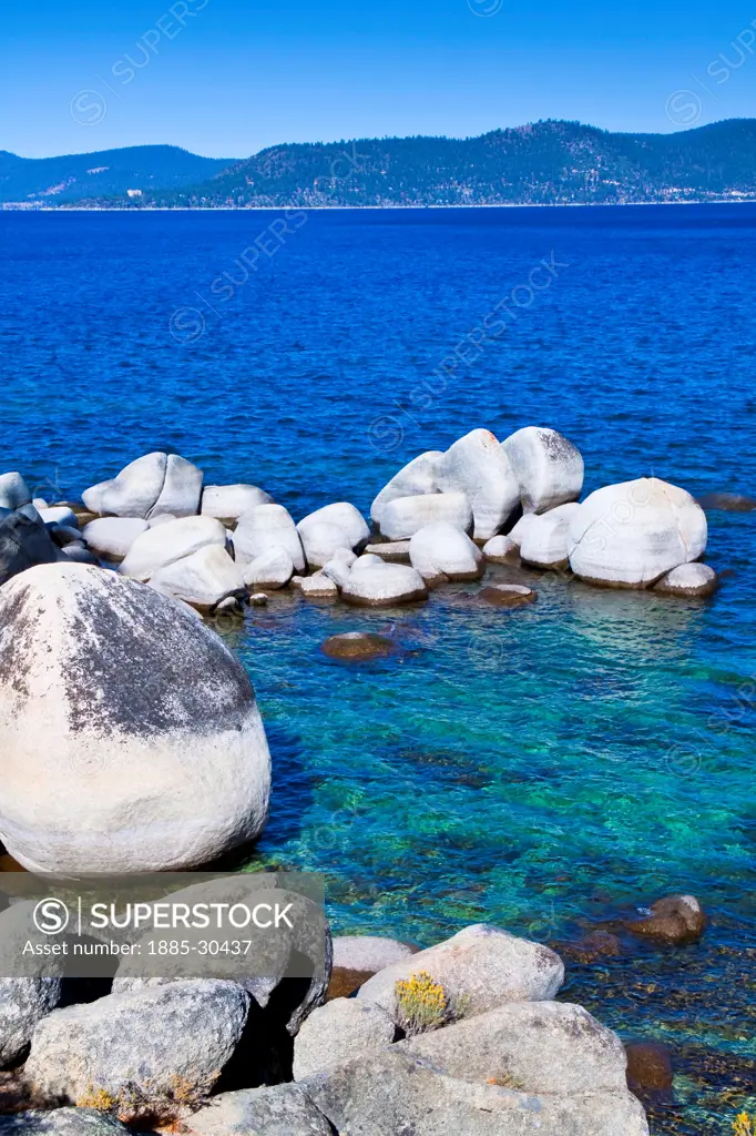 Granite Boulders and Clear Water at Sand Harbor, Lake Tahoe, Nevada, USA