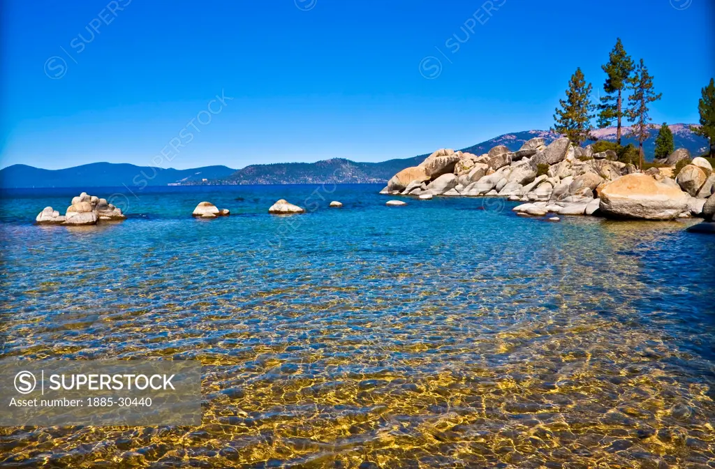 Clear Water and Rocky Cove on Lake Tahoe Shoreline at Sand Harbor, Lake Tahoe, Nevada, USA