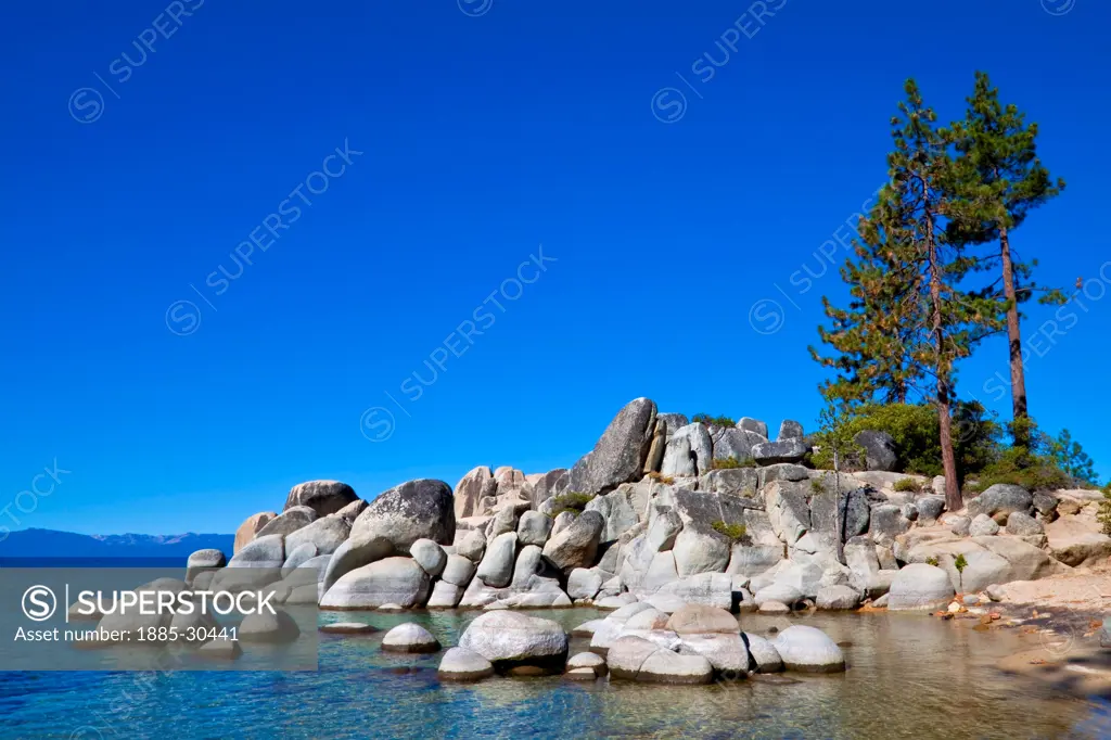 Clear Water and Rocky Cove on Lake Tahoe Shoreline at Sand Harbor, Lake Tahoe, Nevada, USA