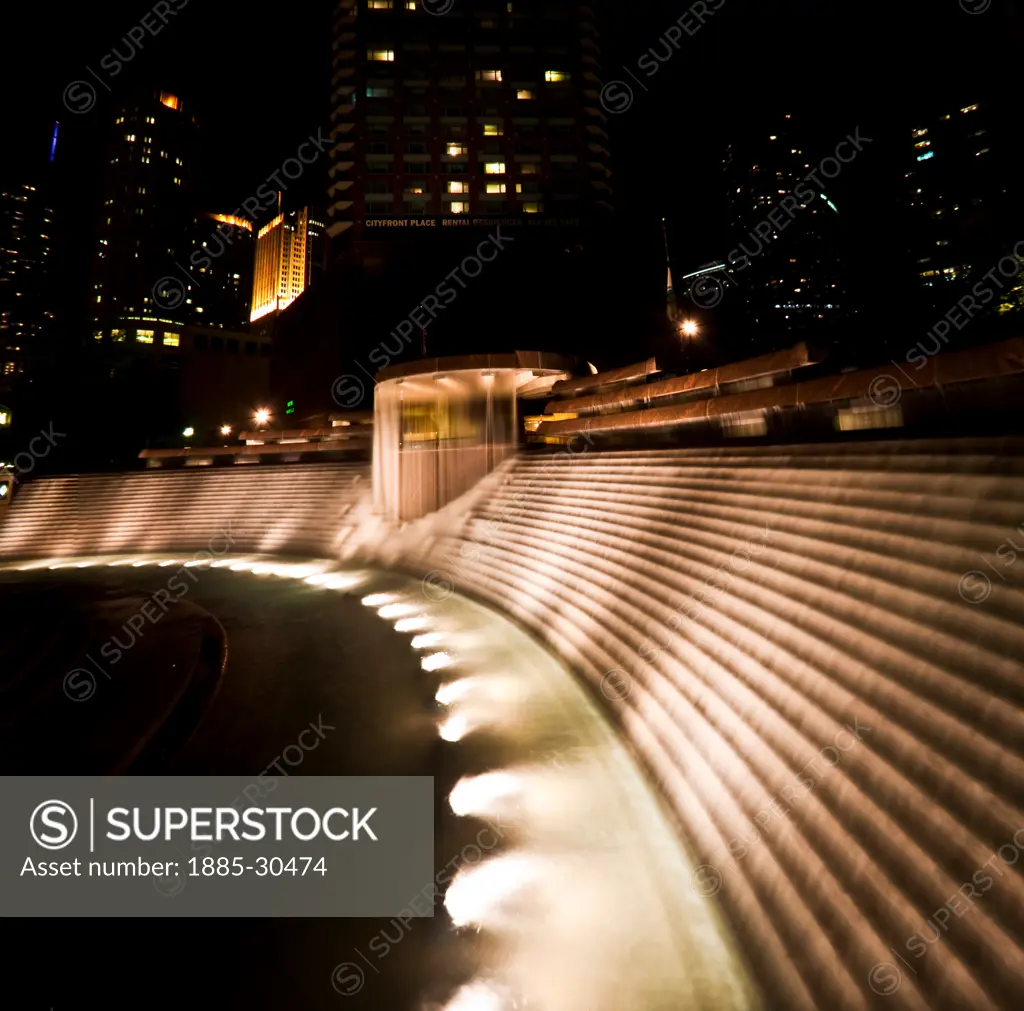 The Centenial Fountain at Night, Chicago, Illinois, USA