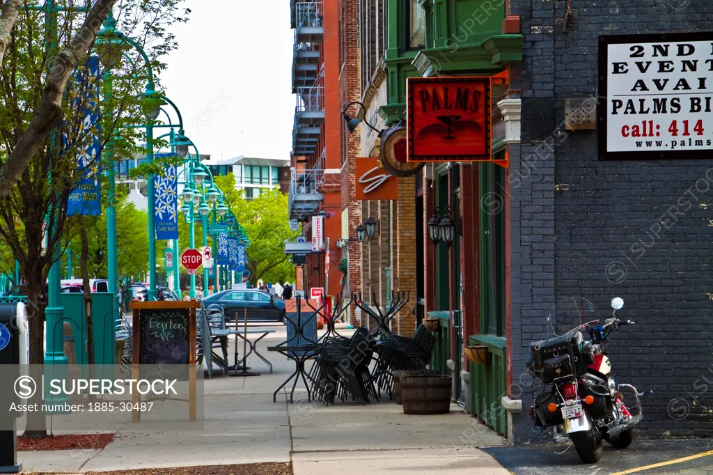 Shops and Bars on Water Street,Historic Third Ward, Milwaukee, Wisconsin, USA