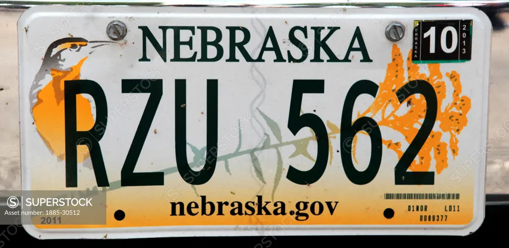 Vehicle license plate from the State of Nebraska, USA.