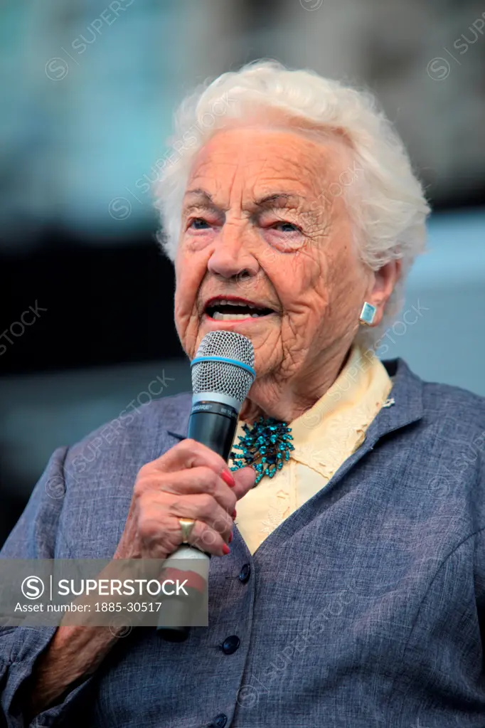 Hazel McCallion the Mayor of the City of Mississauga speaks at a community event in Mississauga, Ontario, Canada. McCallion has been Mississauga's mayor for over 33 years, holding office since 1978. She is known as the longest-serving mayor in the world.