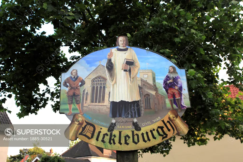 Dickleburgh village wooden Sign, Norfolk County, England, Britain, UK