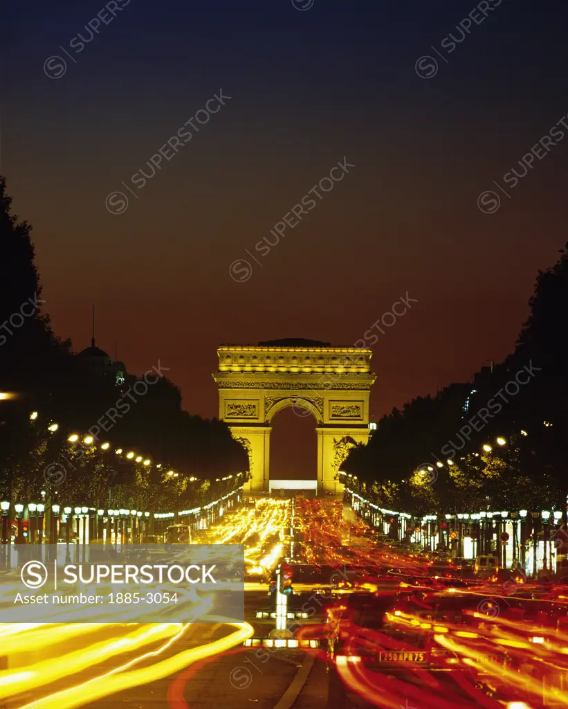 France, , Paris, Champs Elysees at Night