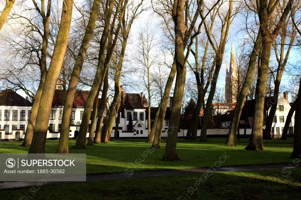 Buildings of the Beguinage Convent, Bruges City, West Flanders, Flemish Region of Belgium.