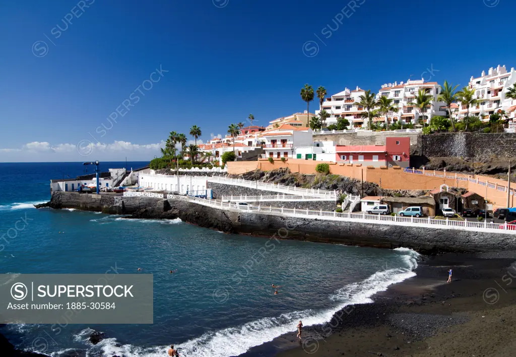 The Port of Pueto De Santiago and black sand beach, Tenerife, Canary Islands, Spain.