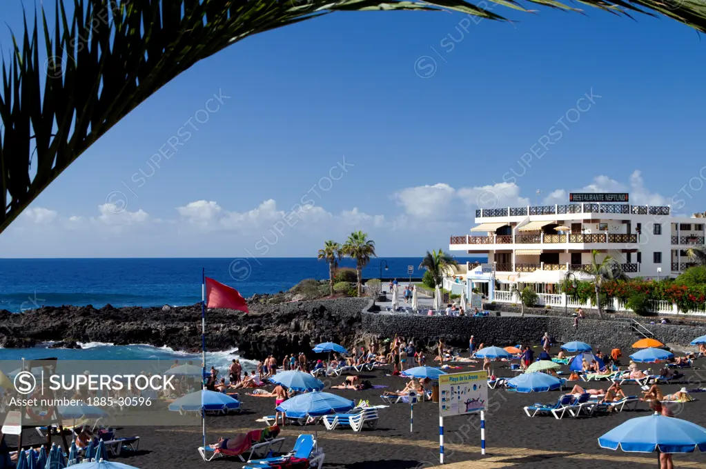 Black sand beach, Playa Arena, Tenerife, Canary Islands, Spain.