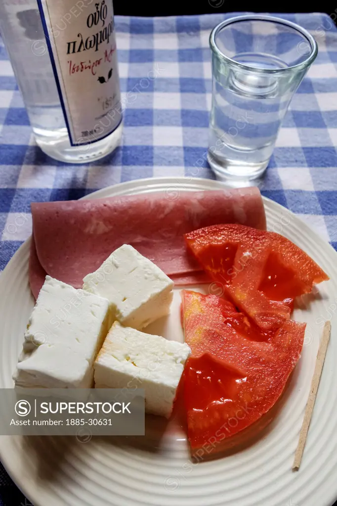 Kafeneio Meze with Ouzo, Plomari,  Lesvos, (Mytilini) Greece