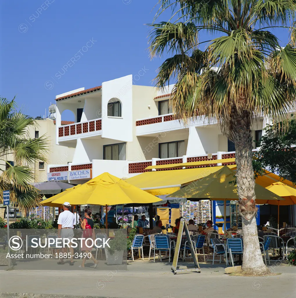 Cyprus, South, Paphos, Cafes along Seafront