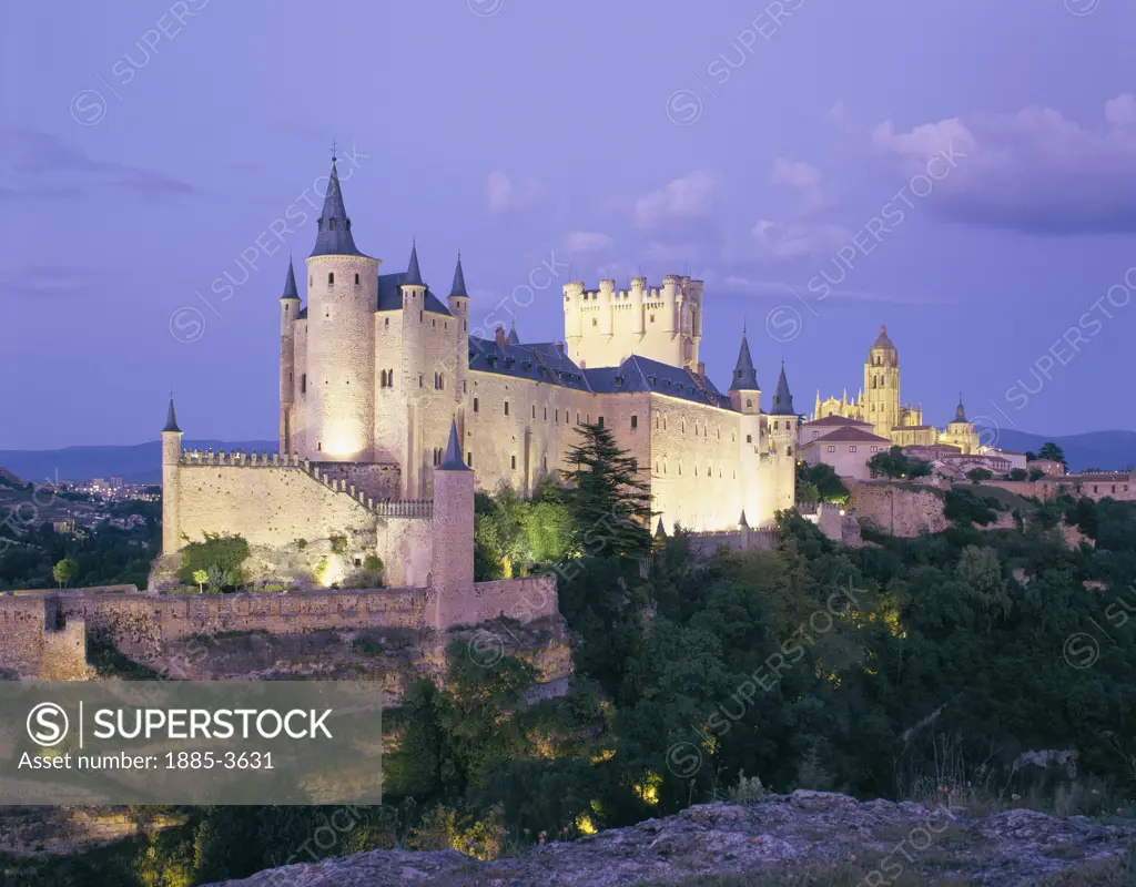 Spain, Castilla y Leon, Segovia, Alcazar  Castle and Cathedral