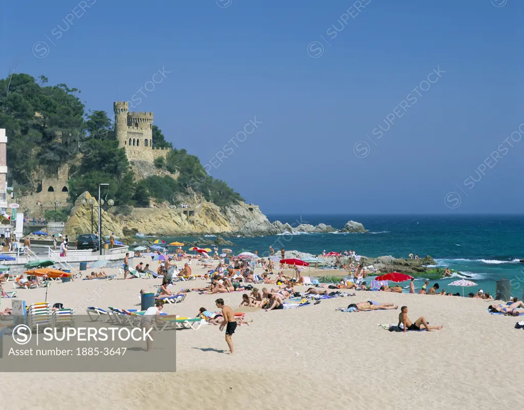 Spain, Costa Brava, Lloret De Mar, Beach Scene