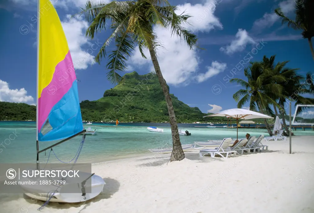 Society Islands, Bora Bora, Bora Bora Lagoon Hotel, Beach Scene