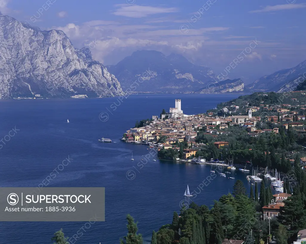 Italy, Lombardy - Lake Garda, Malcesine, Overview of Town