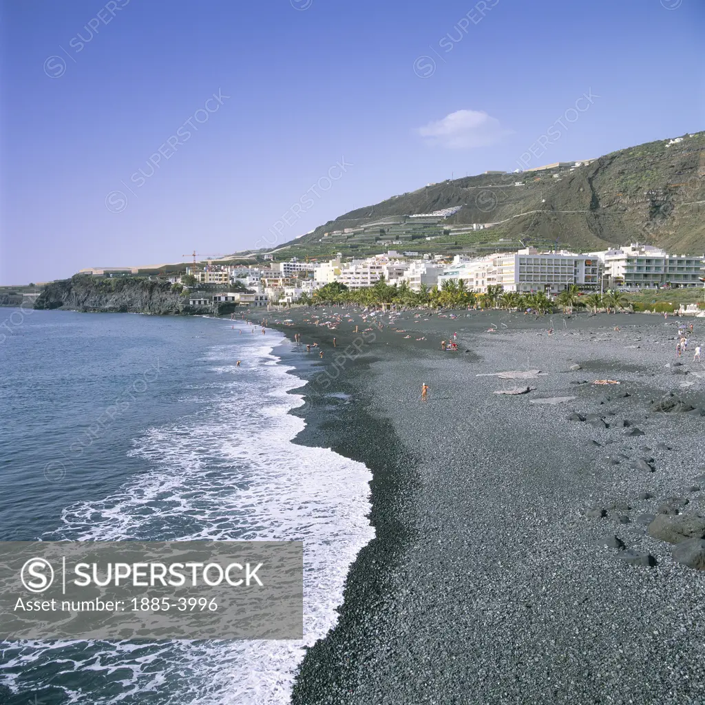 Canary Islands, La Palma, Puerto De Naos, Beach Scene and Resort