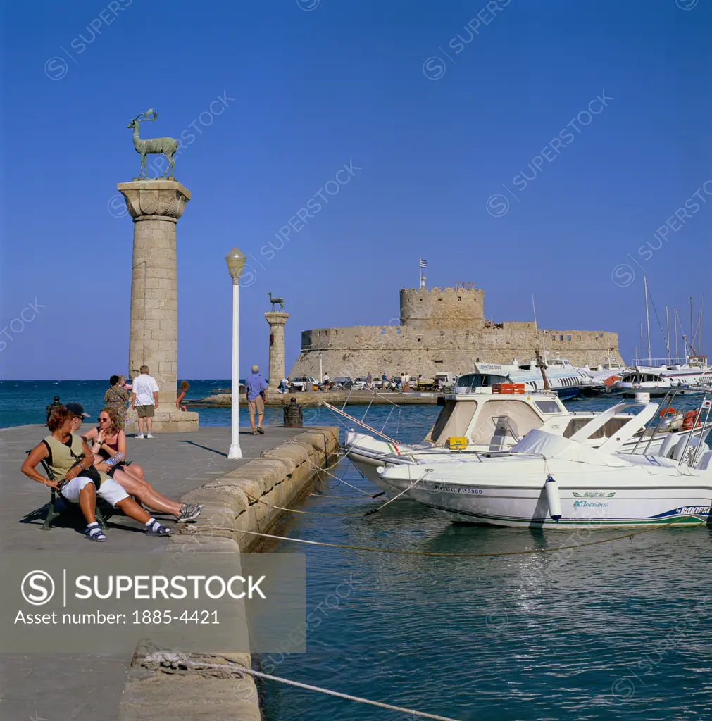 Greek Islands , Rhodes Island, Rhodes Town, Mandraki Harbour & St Nicholas'  Fort