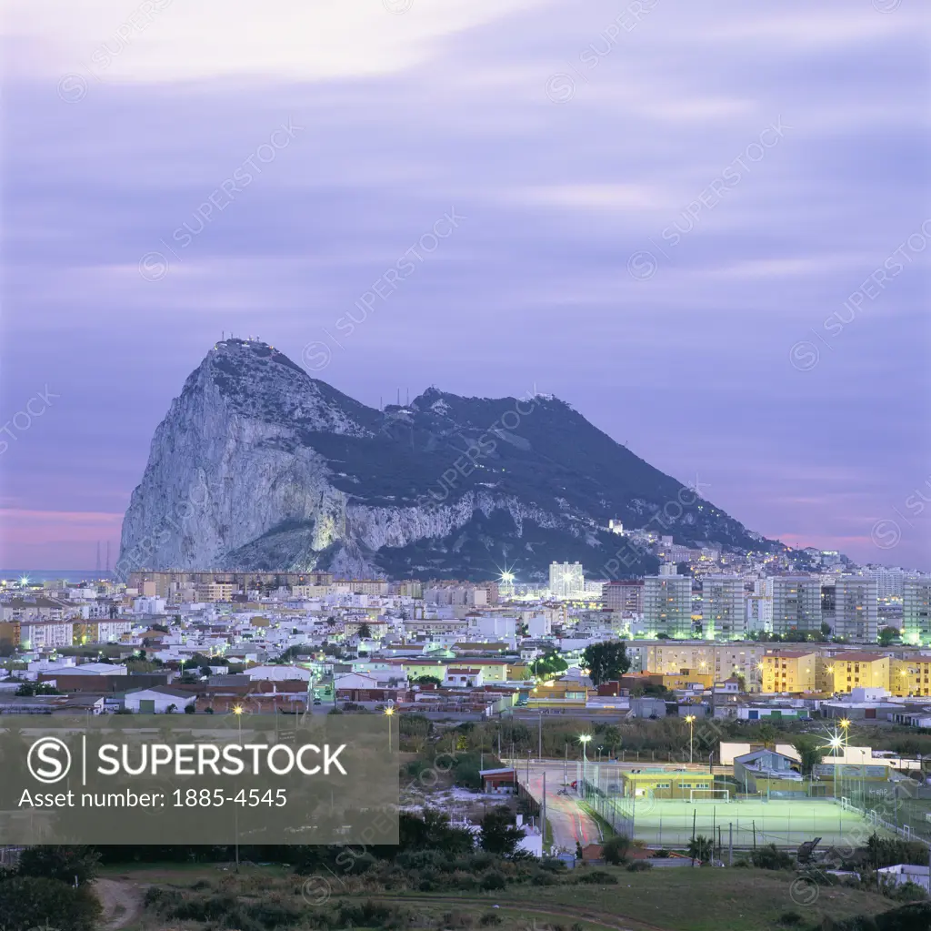 Gibraltar, , Rock Of Gibraltar, View of Rock & La Linea at Sunset