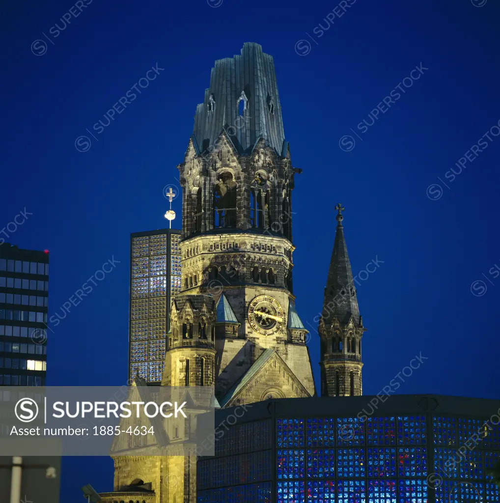 Germany, Brandenburg, Berlin, Kaiser Wilhelm Memorial Church at Night