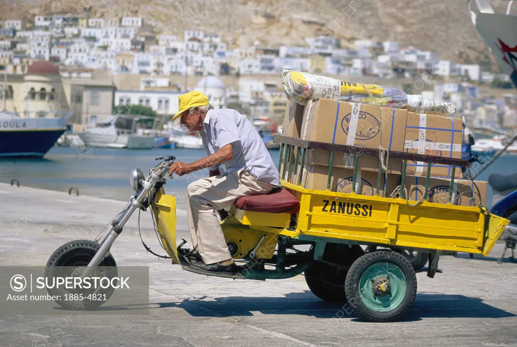 Greek Islands , Kalymnos Island, Pothia, Motorised Tricycle