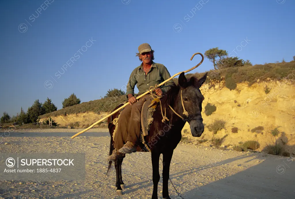 Greek Islands, Kos Island, Zia, Shepherd on horseback