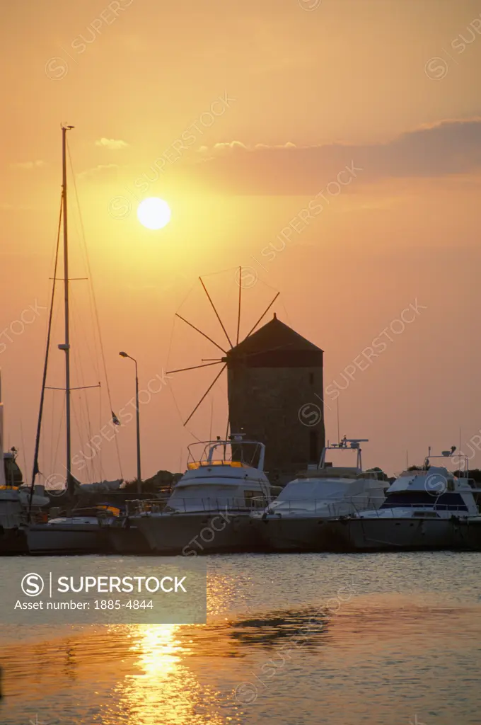 Greek Islands , Rhodes Island, Rhodes Old Town, Windmill at Mandraki Harbour