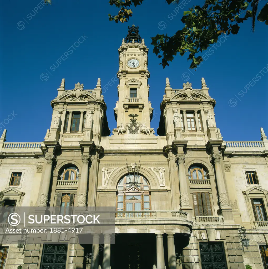 Spain, Valencia Region, Valencia, Town Hall Facade (ayuntamiento)