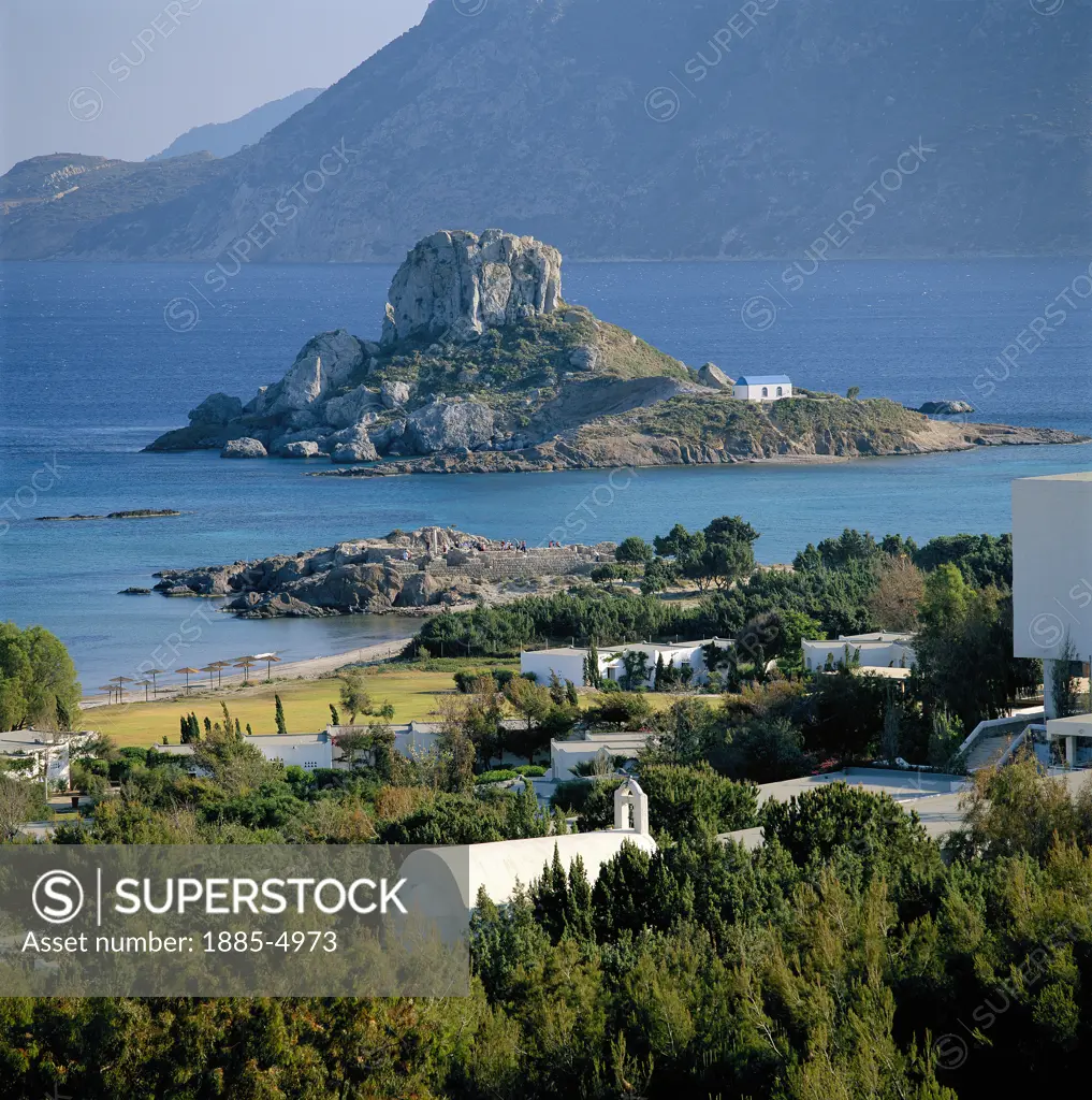 Greek Islands, Kos Island, Agios Stefanos, Coastal View with island