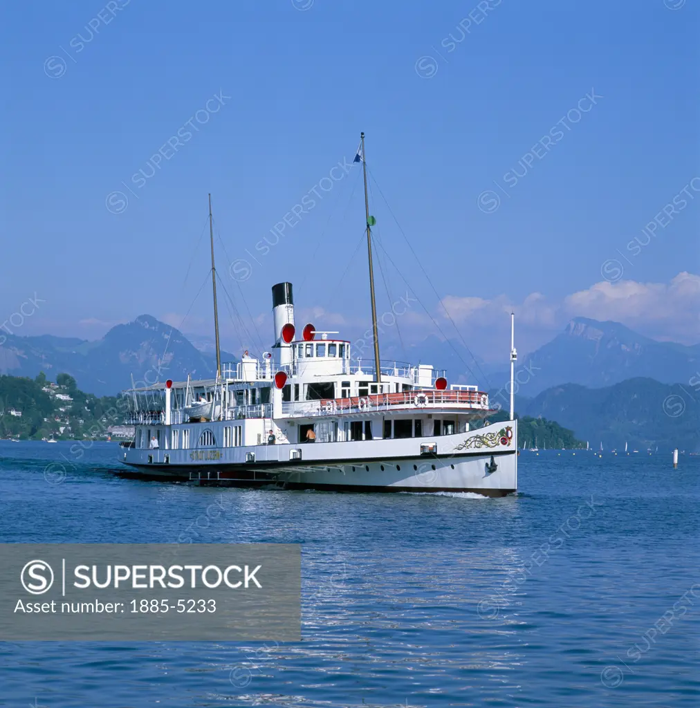 Switzerland, Lucerne Canton, Lake Lucerne, Typical Paddle Steamer