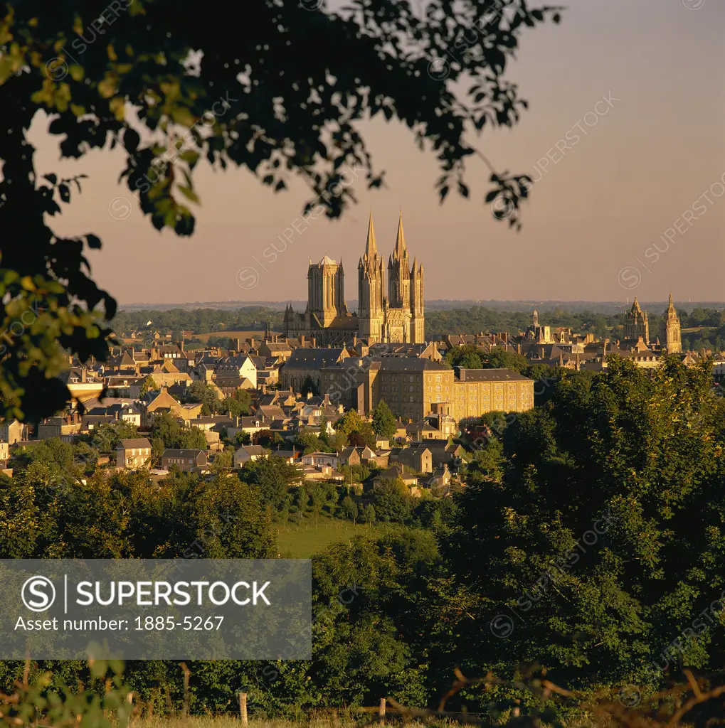 France, Normandy, Coutances, View of Town with Cathedral