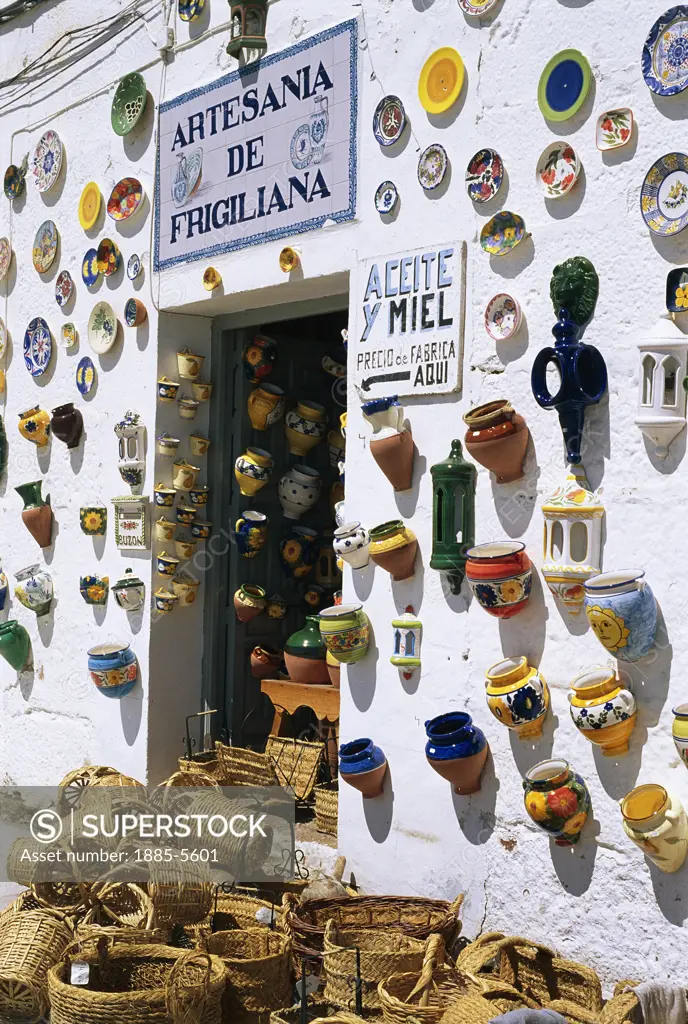 Spain, Andalucia, Frigiliana, Ceramic, Honey & Wickerwork Display
