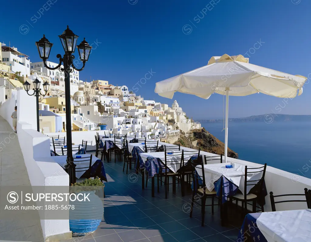 Greek Islands, Santorini Island, Fira, Terrace Restaurant