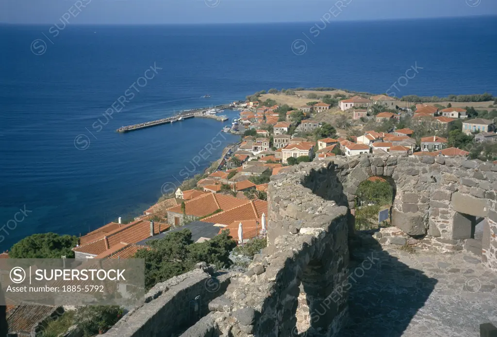 Greek Islands , Lesbos Island, Molyvos, View of Town from Byzantine Castle