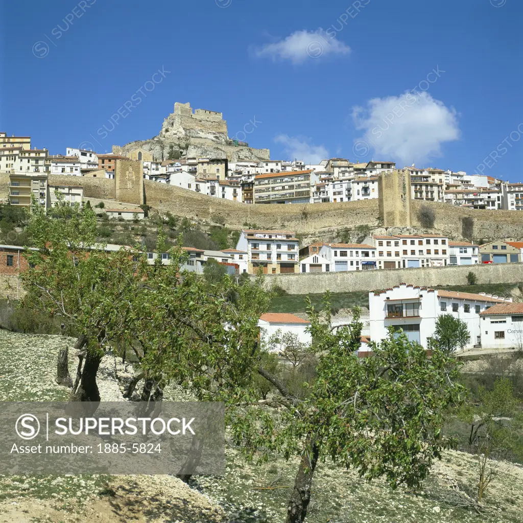 Spain, Valencia Region, Morella, View of Hill-top Town & Castle