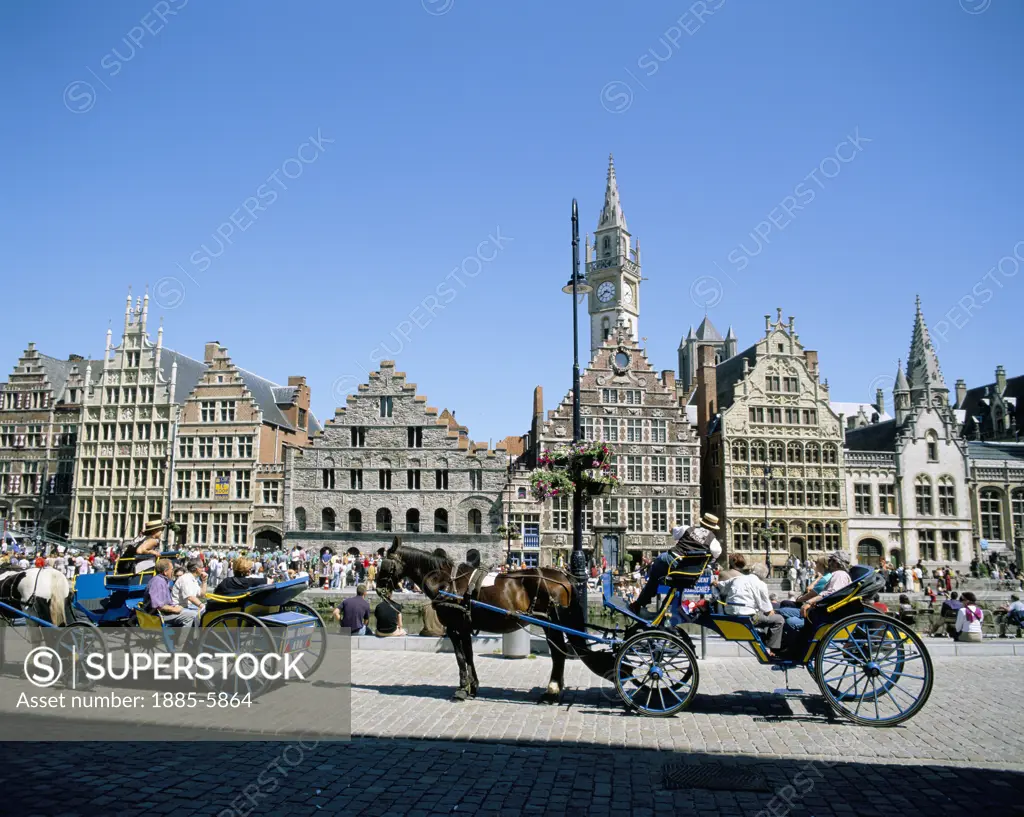 Belgium, Flanders, Ghent, Horse-drawn Carriage By Canalside