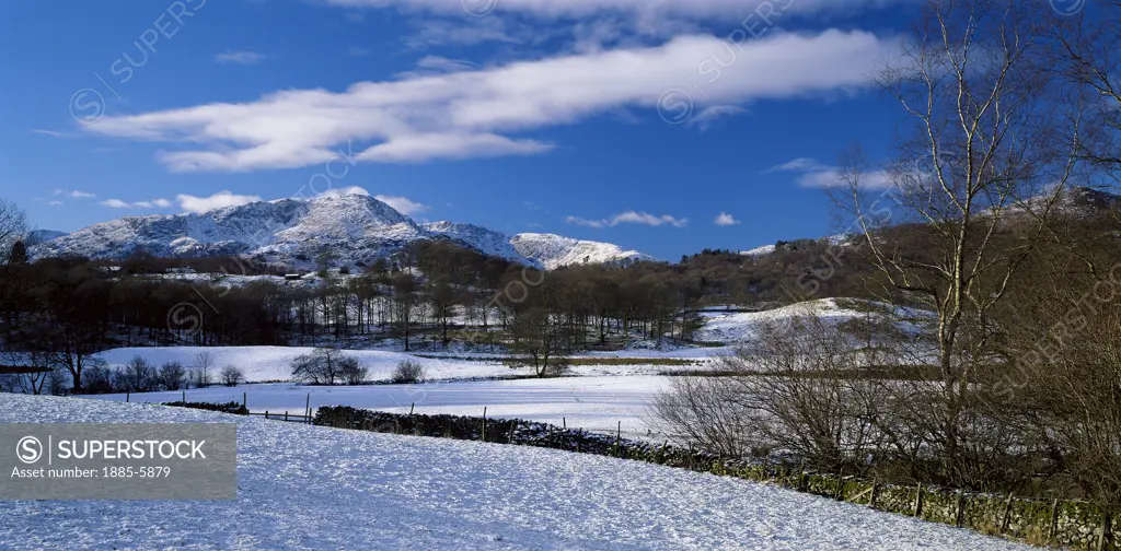 UK - England, Cumbria, General - Winter landscape, Wetherlam from Langdale Road 