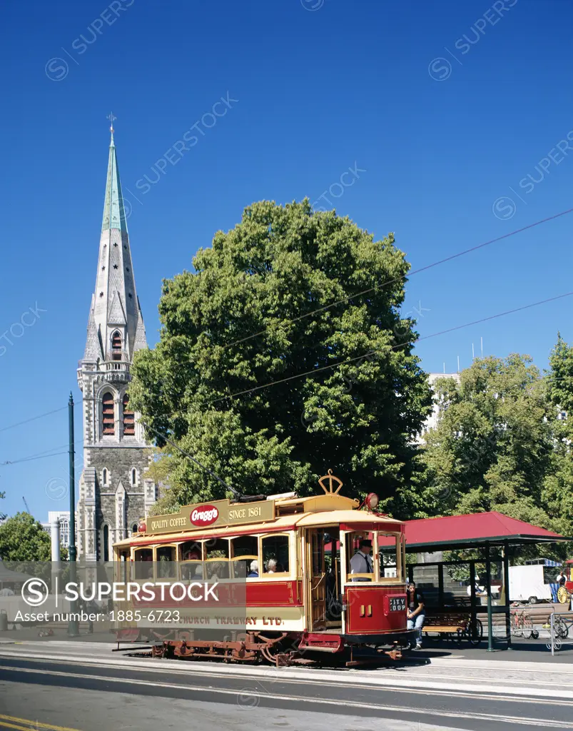 New Zealand, South Island, Christchurch, Tram in City Centre