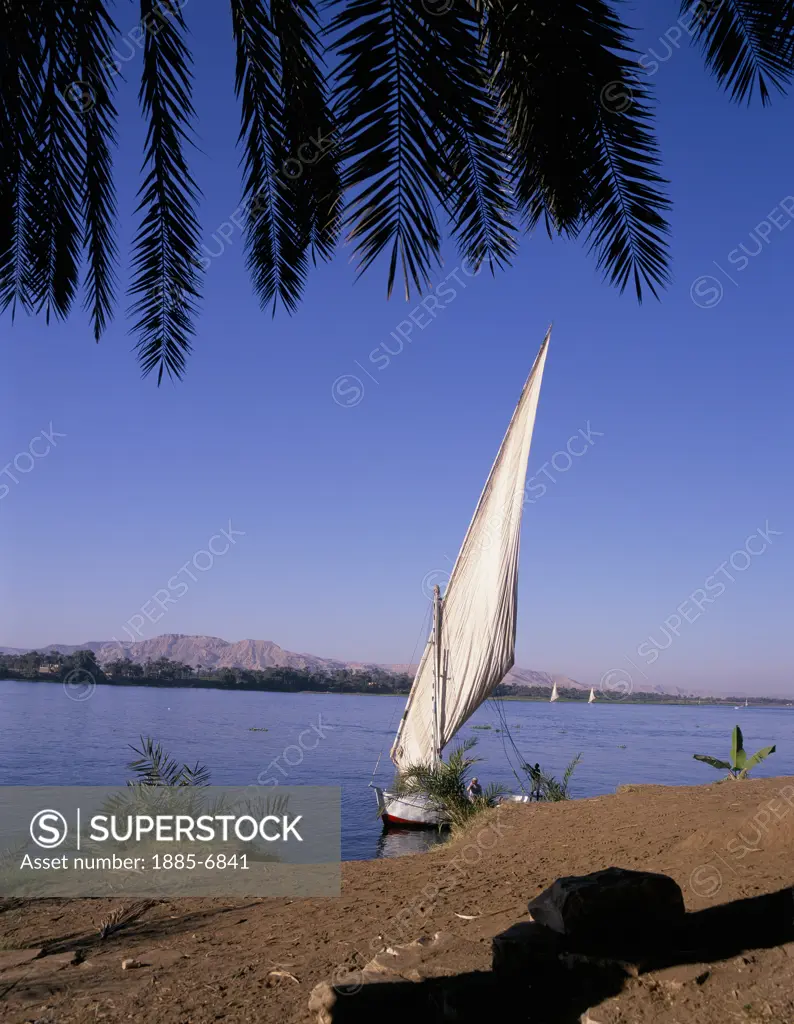 Egypt, , Luxor, Felucca By Bank of River Nile