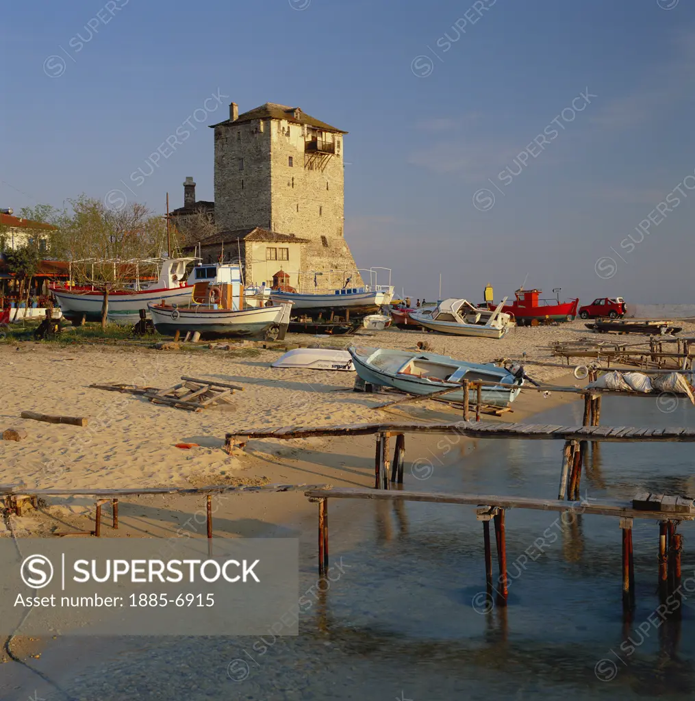Greece, Halkidiki , Athos - Ouranoupoli, View of Harbour at Sunset