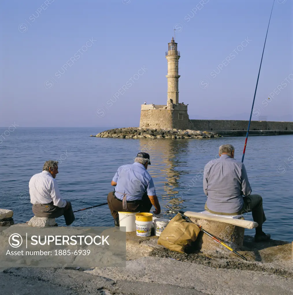 Greek Islands, Crete, Chania, Fishermen By Venetian Harbour
