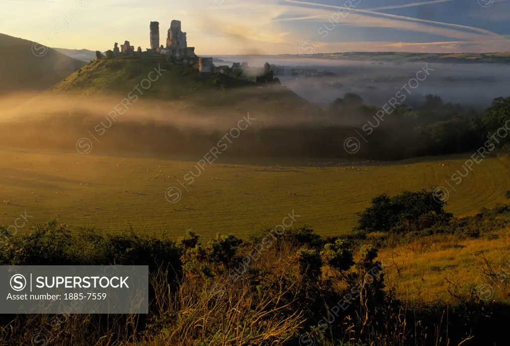 UK - England, Dorset, Corfe, Corfe Castle at Dawn
