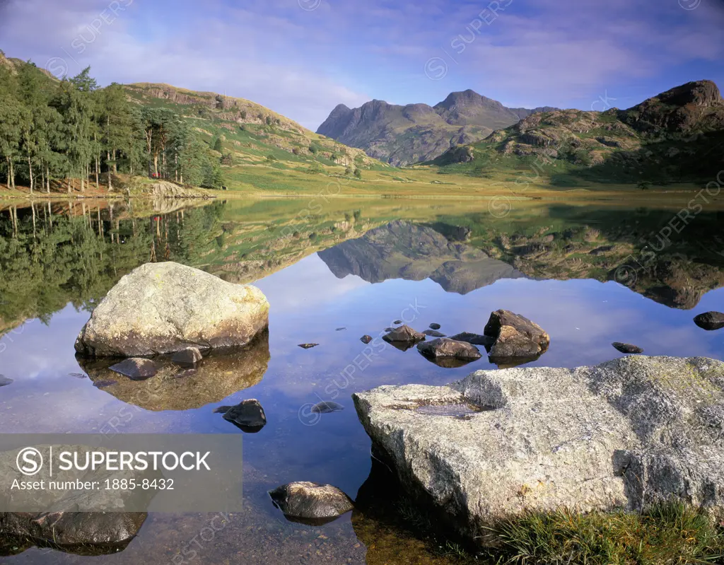 UK - England, CUMBRIA , BLEA TARN, VIEW OVER LAKE TO LANGDALE PIKES