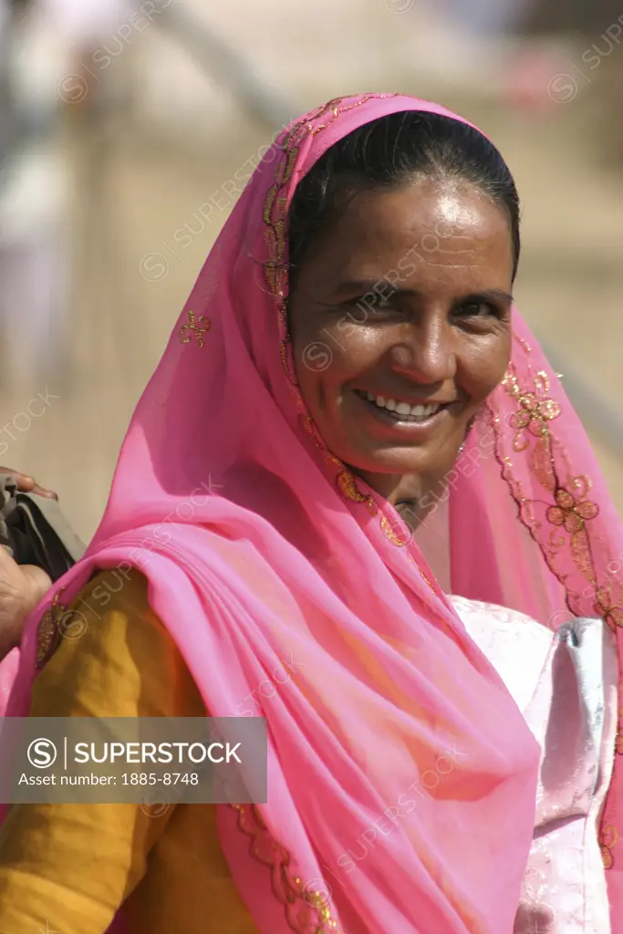 India, Rajasthan, General - people, Portrait of a smiling Rajasthani woman