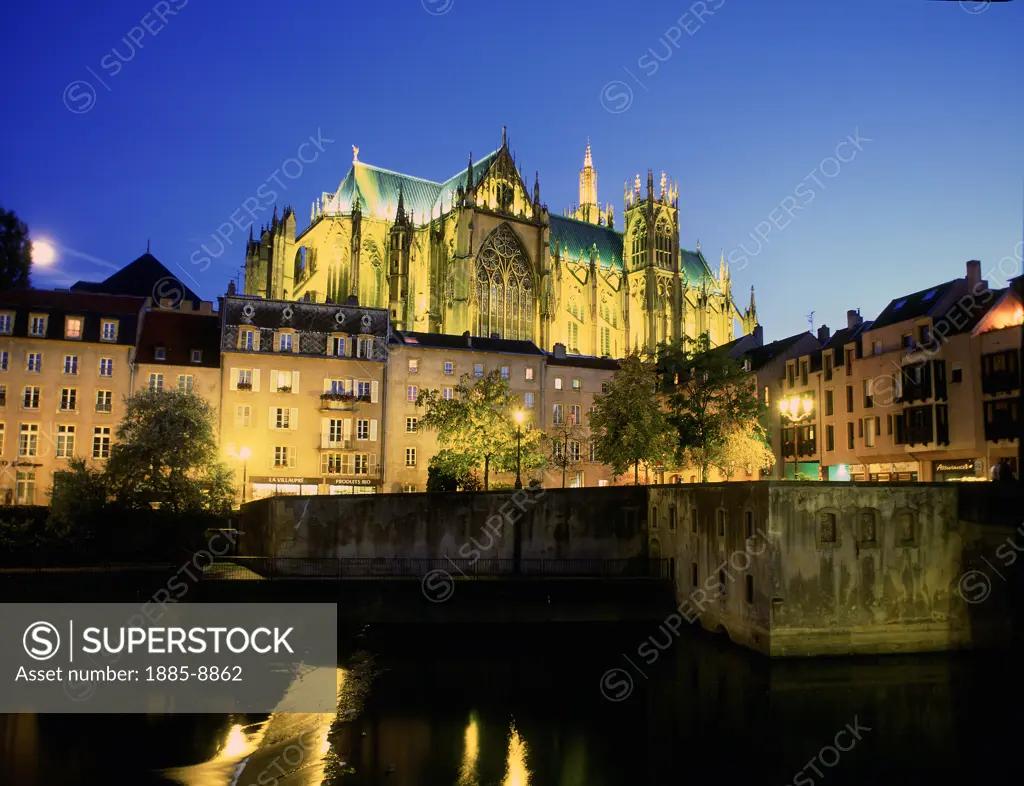 France, Alsace, Metz, The Cathedral at night