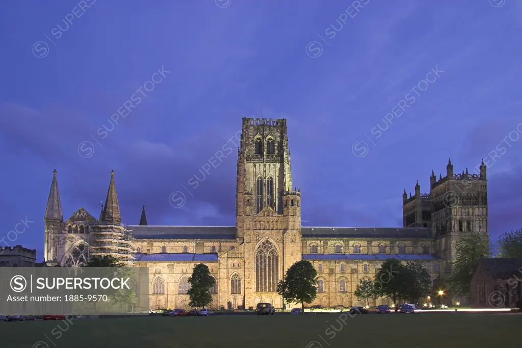 UK - England, County Durham, Durham, Durham Cathedral at dusk