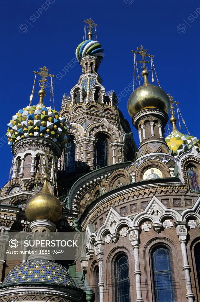 Russian Federation, , St Petersburg, The Church on the Blood - detail of domes