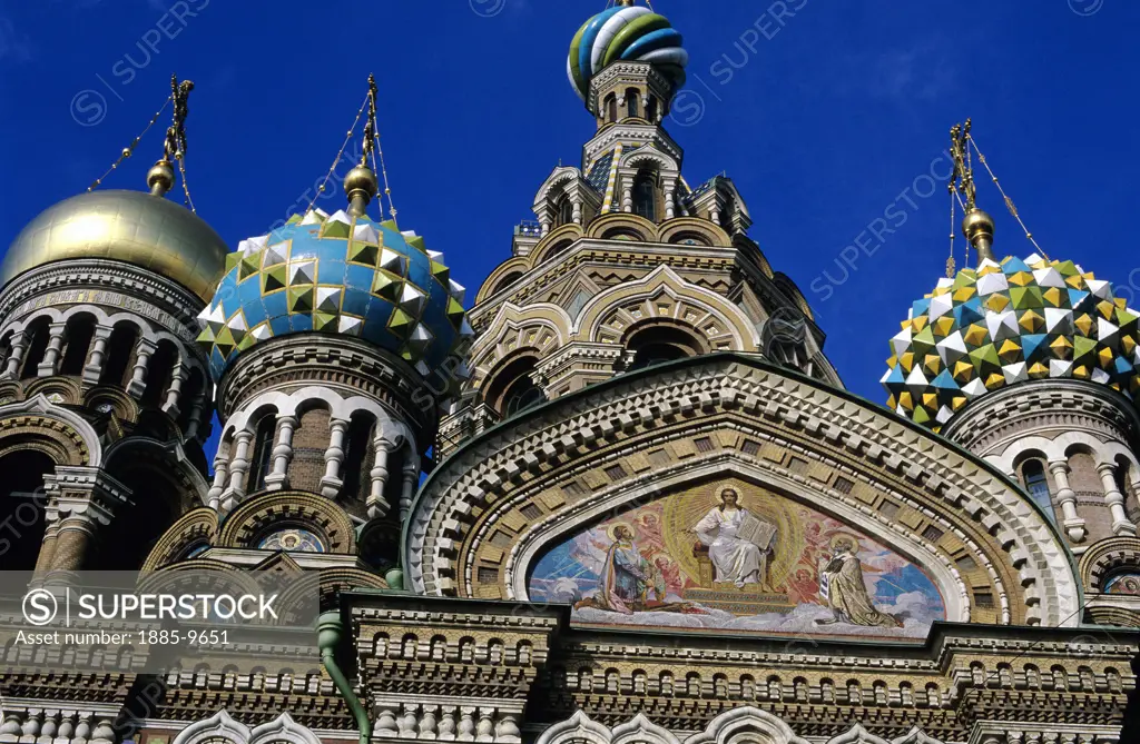 Russian Federation, , St Petersburg, The Church on the Blood - detail of fresco and domes