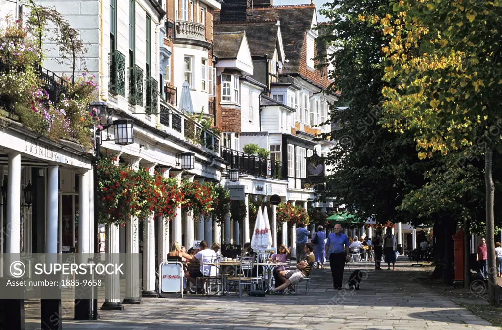 UK - England, Kent, Tunbridge Wells, View along the Pantiles with outdoor cafes