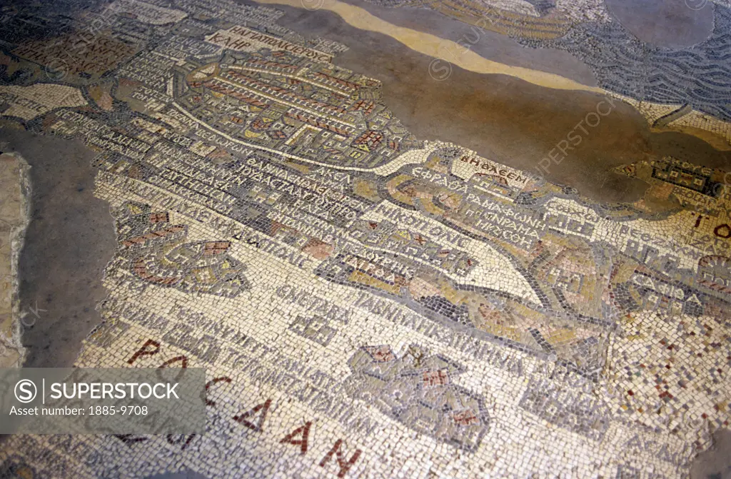 Jordan, , Madaba, Oldest map  of the Holyland - in mosaic form - inside Greek Orthodox Church